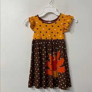 Charming Kids Heart and Polka Dot Dress - Mustard and Chocolate